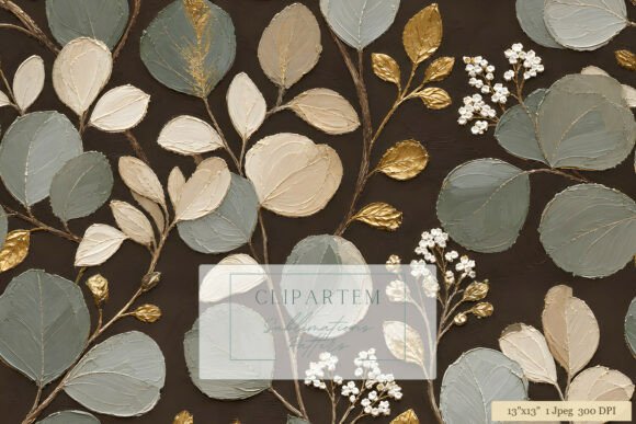 Download Gold Eucalyptus Botanical Dark Pattern - Premium Bundle