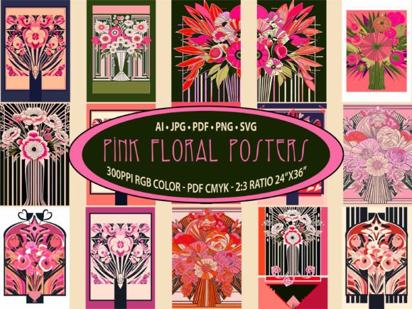 Download Pink Floral Prints, Art Deco Bouquet SVG - Floral prints Collection