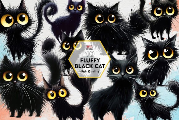 Download Fluffy Black Cat Clipart PNG Graphics - Graphic Collection