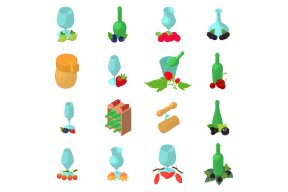 Download Berry Wine Icons Set, Isometric Style - Icon Collection