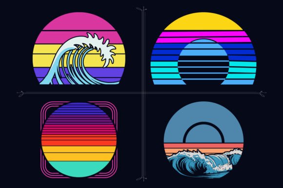 Download Neon Surfing Graphic Shapes Retro Design - Graphic Collection