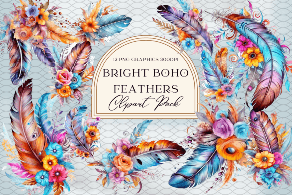 Download Watercolor Bright Boho Feather Graphics - Graphic Collection