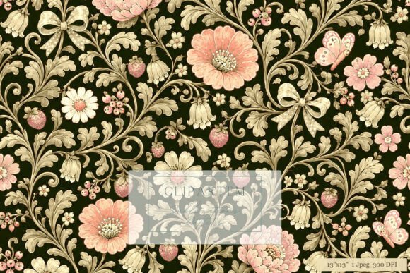 Download Gold Coral Dark Damask Floral Pattern - Premium Bundle