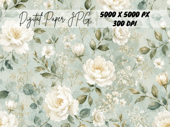 Download Sage Green Vintage Floral Rose Pattern - Rose pattern Collection